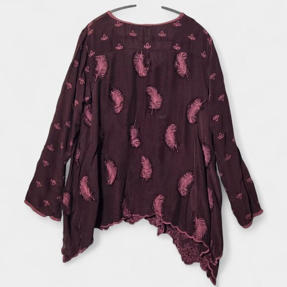 Johnny Was Crochet Eyelet Oversized Tunic Purple Feathers L Romantic Goth Boho - Picture 5 of 10